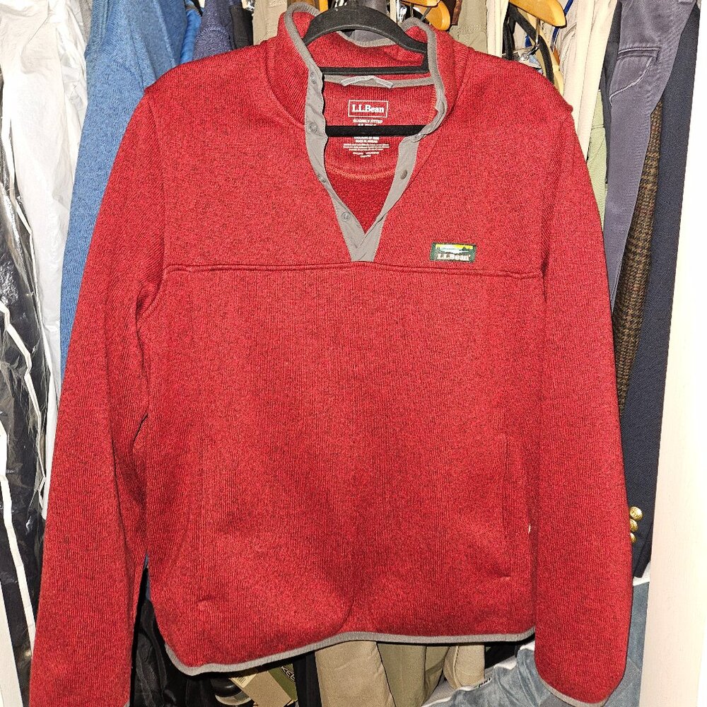 LL Bean Sweater Fleece Pullover Red Quarter Snap